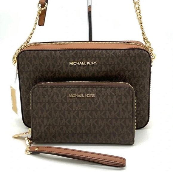 Michael Kors Large EW Crossbody Bag & JST LG Flat MF Phone Case Wallet Brown - Picture 3 of 12